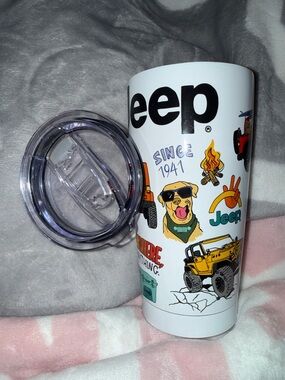 Jeep White Metal Tumbler with Ducks, Dogs & Adventure Graphics!